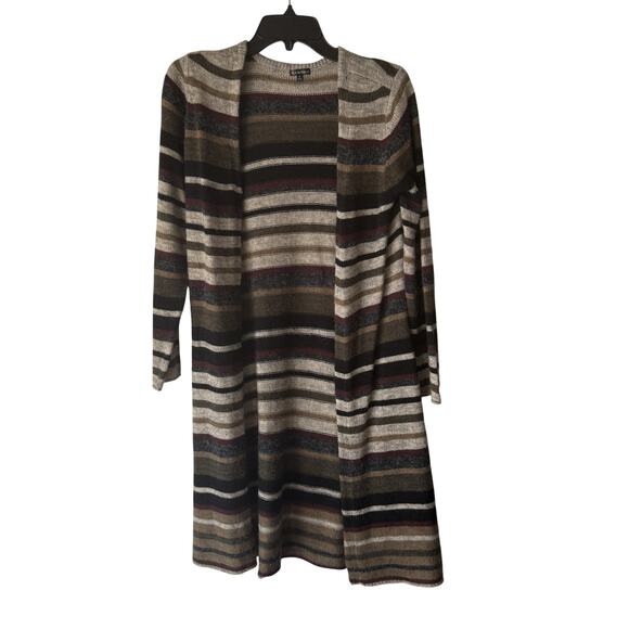 Hannah Cardigan Sweater Y2k Small Striped Open Front Long Knit Layering Earth - Picture 1 of 8